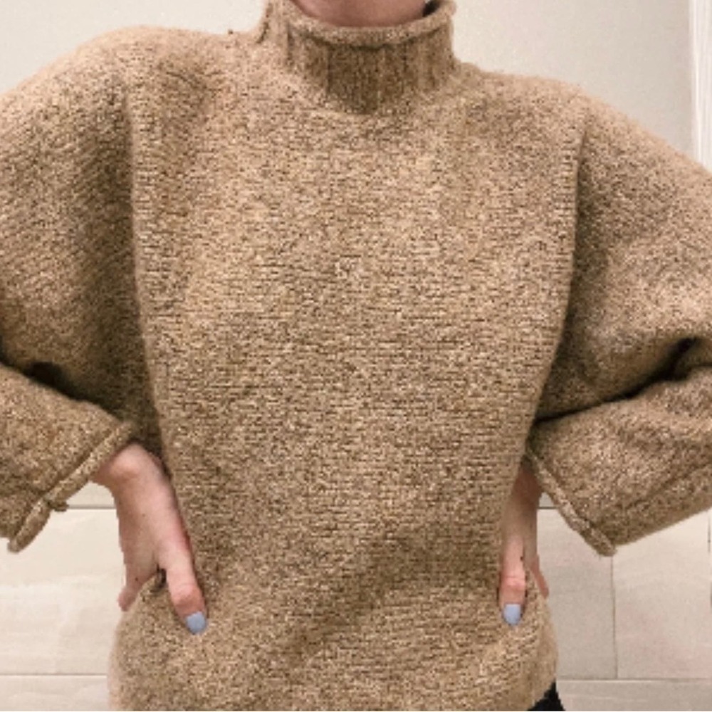 William Rast ~ Mock Turtleneck Tan Knit Sweater ~ Size Medium